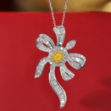 14k Gold 0.95 Ctw Natural Yellow Diamond & Diamond Necklace