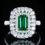 14k Gold 2.67 Ctw Vivid Green Natural Emerald & Diamond Ring