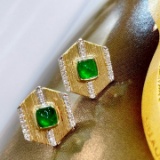 14k Gold 1.1 Ctw Vivid Green Natural Emerald & Diamond Earrings