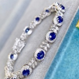 14k Gold 6.5 Ctw Vivid Blue Natural Sapphire & Diamond Bracelet