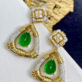 14k Gold 3.1 Ctw Vivid Green Natural Emerald & Diamond Earrings