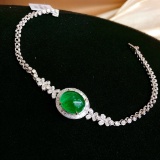 14k Gold 6 Ct Vivid Green Natural Emerald & Diamond Bracelet