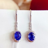 14k Gold 2.35 Ct Vivid Blue Natural Sapphire & Diamond Earrings