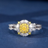 14k Gold 0.68 Ctw Natural Yellow Diamond & Diamond Ring