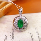 14k Gold 1.4 Ct Vivid Green Natural Emerald & Diamond Pendant