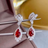 14k Gold 3.44 Ctw Natural Ruby & Diamond Earrings