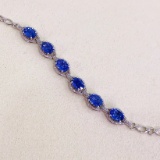 14k Gold 6.38 Ct Vivid Blue Natural Sapphire & Diamond Bracelet