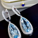 14k Gold 8.2 Ctw Natural Aquamarine & Diamond Earrings