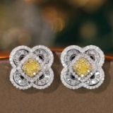 14k Gold 1.10 Ctw Natural Yellow Diamond & Diamond Earrings