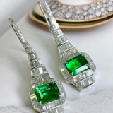 14k Gold 4.2 Ctw Vivid Green Natural Emerald & Diamond Earrings