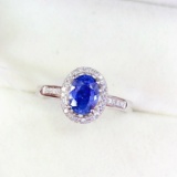 14k Gold 1.4 Ct Vivid Blue Natural Sapphire & Diamond Ring