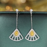 14k Gold 0.80 Ctw Natural Yellow Diamond & Diamond Earrings