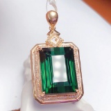 14k Gold 22.88 Ct Natural Tourmaline & Diamond Pendant