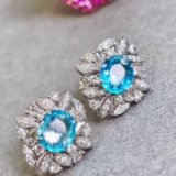 14k Gold 3.48 Ctw Natural Paraiba Tourmaline & Diamond Earrings