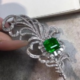 14k Gold 3.17 Ctw Vivid Green Natural Emerald & Diamond Brooch/pendant
