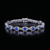 14k Gold 2.93 Ctw Vivid Blue Natural Sapphire & Diamond Bracelet