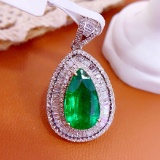 14k Gold 2.08 Ct Vivid Green Natural Emerald & Diamond Pendant