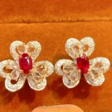 14k Gold 1.00 Ct Vivid Red Natural Ruby & Diamond Earrings