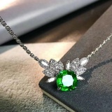 14k Gold 3.53 Ctw Vivid Green Natural Emerald & Diamond Necklace