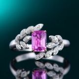 14k Gold 0.85 Ctw Natural Padparadscha Sapphire & Diamond Ring