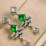 14k Gold 1.8 Ctw Vivid Green Natural Emerald & Diamond Earrings