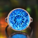 14k Gold 12.2 Ctw Natural Topaz & Diamond Ring