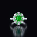 14k Gold 1.36 Ctw Vivid Green Natural Emerald & Diamond Ring