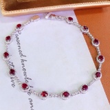 14k Gold 5.5 Ct Vivid Red Natural Ruby & Diamond Bracelet