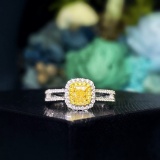 14k Gold 0.70 Ctw Natural Yellow Diamond & Diamond Ring