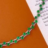 14k Gold 7.9 Ct Vivid Green Natural Emerald & Diamond Bracelet