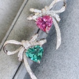 14k Gold 4.4 Ctw Natural Tourmaline & Diamond Earrings