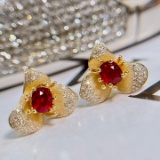 14k Gold 1.5 Ctw Vivid Red Natural Ruby & Diamond Earrings