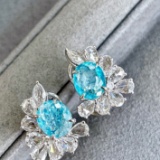 14k Gold 3.5 Ctw Natural Paraiba Tourmaline & Diamond Earrings