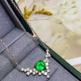 14k Gold 2.01 Ctw Vivid Green Natural Emerald & Diamond Necklace