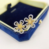 14k Gold 0.80 Ctw Natural Yellow Diamond & Diamond Earrings