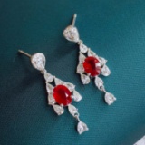 14k Gold 2.8 Ctw Vivid Red Natural Ruby & Diamond Earrings
