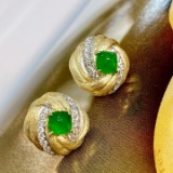 14k Gold 1.3 Ctw Vivid Green Natural Emerald & Diamond Earrings