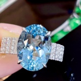 14k Gold 6.5 Ctw Natural Aquamarine & Diamond Ring