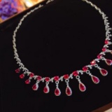 14k Gold 13.58 Ct Vivid Red Natural Ruby & Diamond Necklace