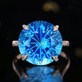14k Gold 11.56 Ctw Natural Topaz & Diamond Ring