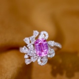 14k Gold 2.30 Ctw Natural Padparadscha Sapphire & Diamond Ring