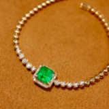 14k Gold 2.75 Ctw Vivid Green Natural Emerald & Diamond Bracelet