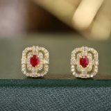 14k Gold 0.8 Ctw Vivid Red Natural Ruby & Diamond Earrings
