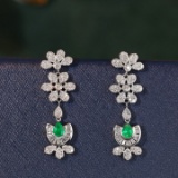 14k Gold 0.92 Ctw Vivid Green Natural Emerald & Diamond Earrings