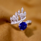14k Gold 1.50 Ctw Vivid Blue Natural Sapphire & Diamond Ring