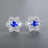 14k Gold 1.47 Ctw Natural Sapphire & Diamond Earrings