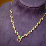 14k Gold 1.87 Ctw Vivid Green Natural Emerald & Diamond Necklace