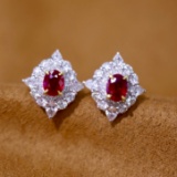 14k Gold 1.49 Ctw Vivid Red Natural Ruby & Diamond Earrings