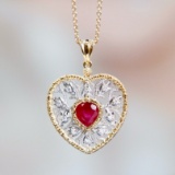 14k Gold 0.85 Ctw Vivid Red Natural Ruby & Diamond Pendant