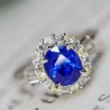 14k Gold 2.44 Ctw Vivid Blue Natural Sapphire & Diamond Ring